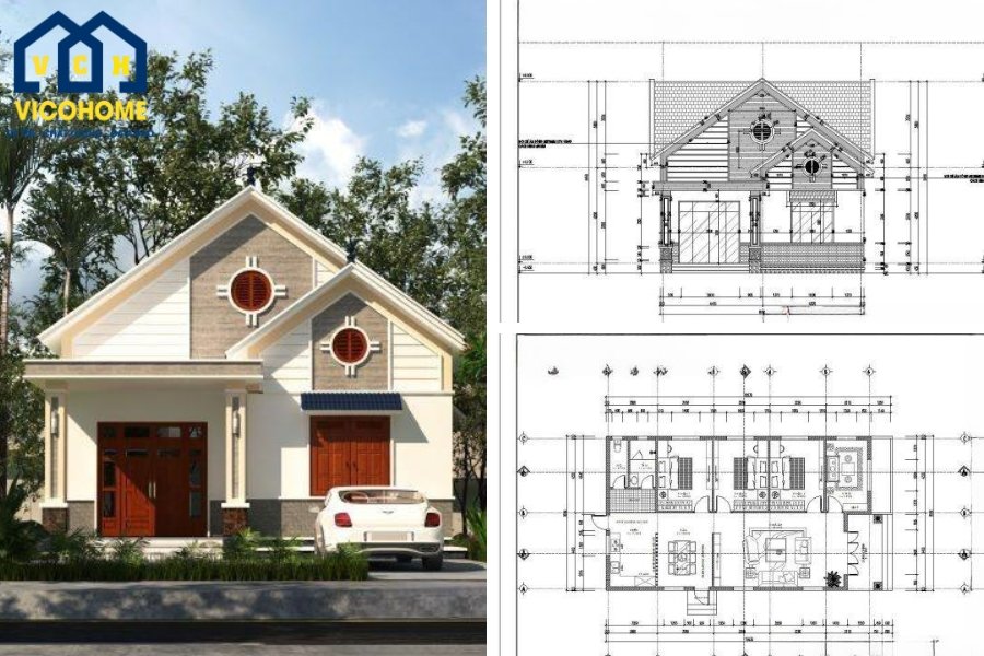 Mẫu bản vẽ thiết kế nhà cấp 4 mái Thái 